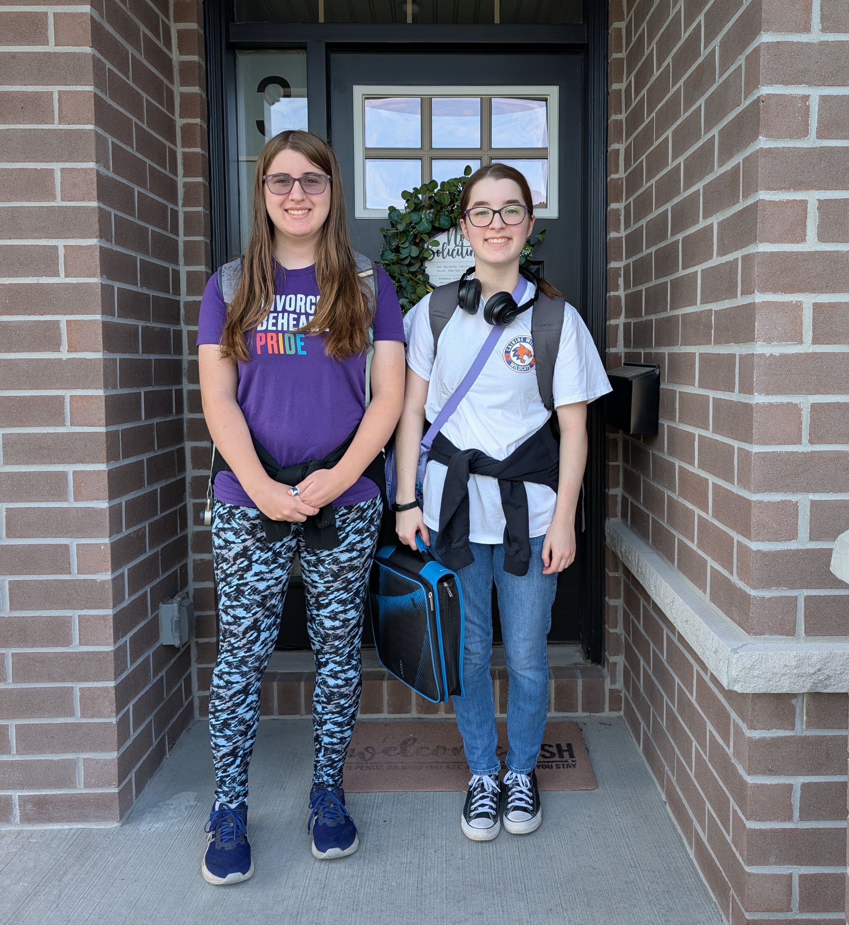 Natalie and Kaitlyn on their first day of school